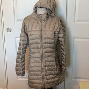 Eddie Bauer Light Taupe Hooded Packable Down Jacket